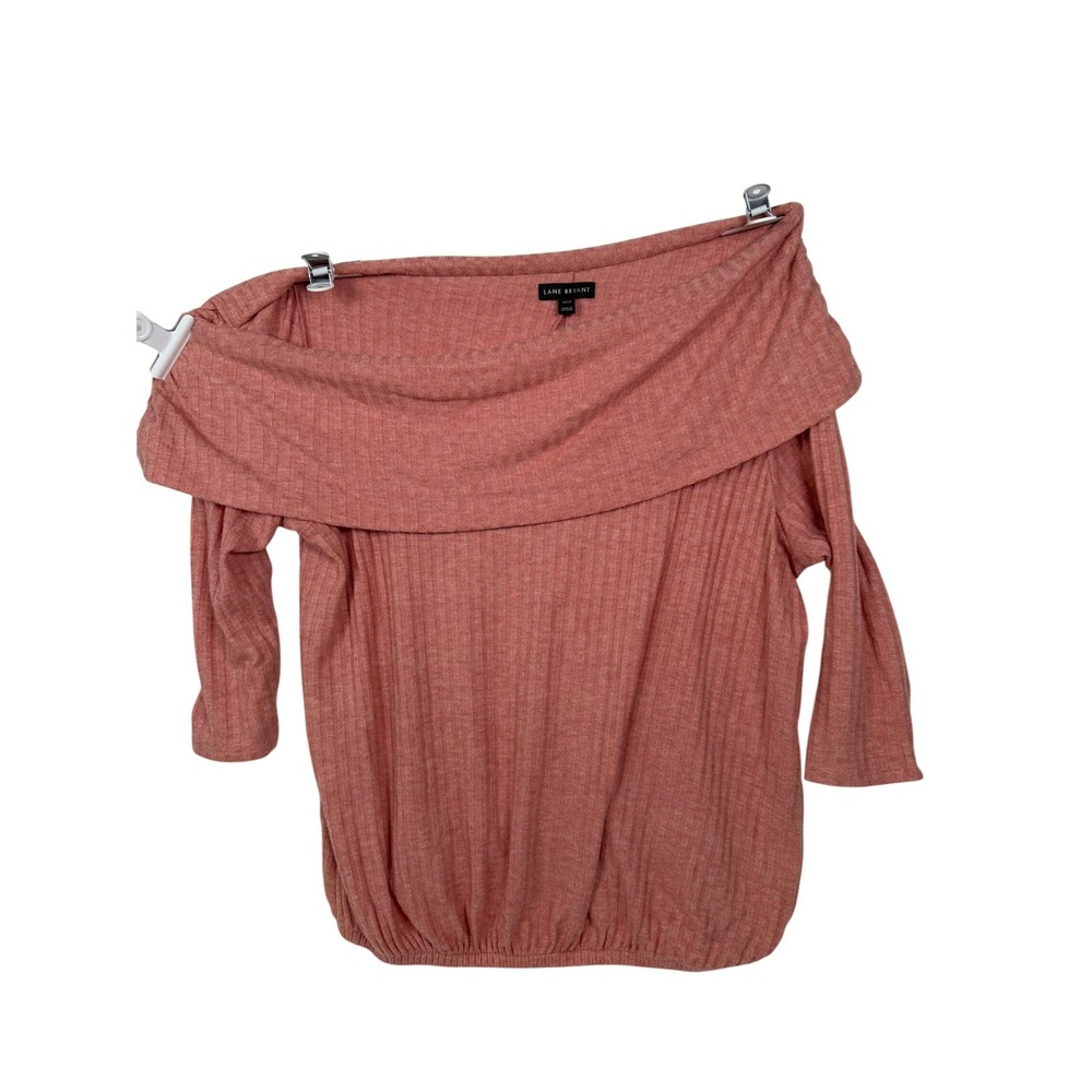 Lane Bryant Off Shoulder Top Women 18/20 Pink Ribbed Knit Blouson 1127577‎